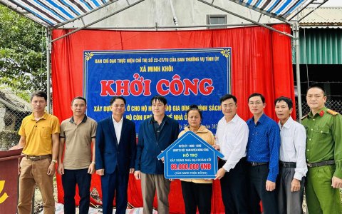 Xã Minh  Khôi  khởi công xây dựng nhà ở cho gia đình bà Lê Thị Hiệng, thôn Trường Loan